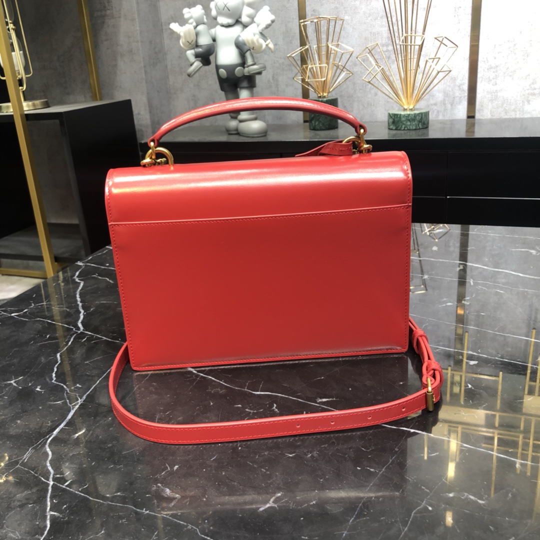 Saint Laurent Sunset Top Handle Smooth Calfskin Handbag Shoulder Bag Red 634723 Gold